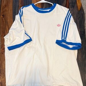 Adidas Cream Tee with Blue Accents